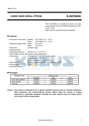 S-24CS64A01-H8T1 datasheet - 2-WIRE CMOS SERIAL E2PROM