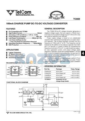 TC660 datasheet - 100mA CHARGE PUMP DC-TO-DC VOLTAGE CONVERTER