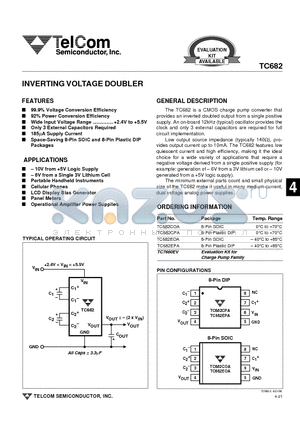 TC682EPA datasheet - INVERTING VOLTAGE DOUBLER