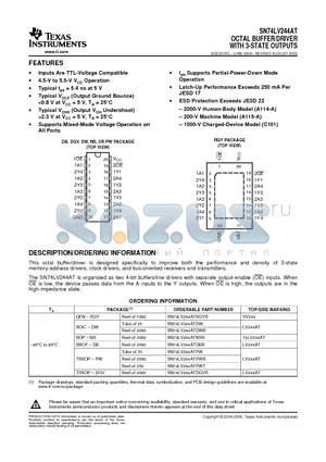 SN74LV244ATDWR datasheet - OCTAL BUFFER/DRIVER WITH 3-STATE OUTPUTS