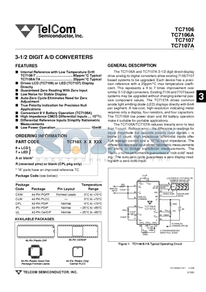 TC7106A datasheet - 3-1/2 DIGIT A/D CONVERTERS