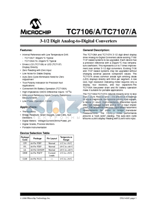 TC7107 datasheet - 3-1/2 Digit Analog-to-Digital Converters