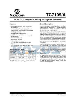 TC7109 datasheet - 12-Bit lA-Compatible Analog-to-Digital Converters
