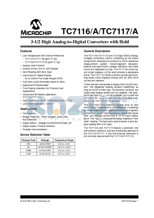 TC7116A datasheet - 3-1/2 Digit Analog-to-Digital Converters with Hold