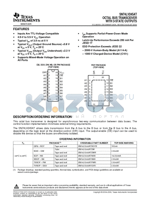 SN74LV245AT datasheet - OCTAL BUS TRANSCEIVER WITH 3-STATE OUTPUTS