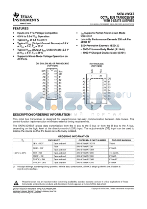 SN74LV245ATDBR datasheet - OCTAL BUS TRANSCEIVER WITH 3-STATE OUTPUTS
