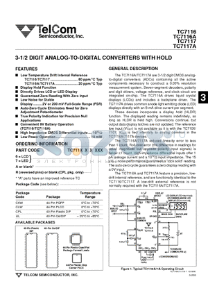 TC7116IJL datasheet - 3-1/2 DIGIT ANALOG-TO-DIGITAL CONVERTERS WITH HOLD