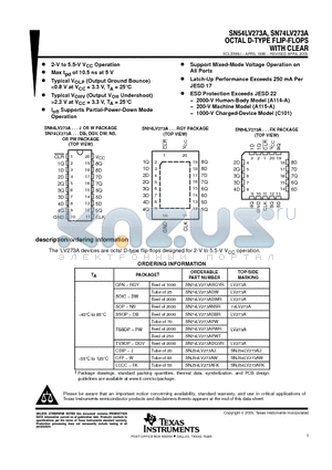 SN74LV273A datasheet - OCTAL D-TYPE FLIP-FLOPS WITH CLEAR