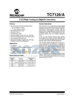 TC7126ACKW datasheet - 3-1/2 Digit Analog-to-Digital Converters