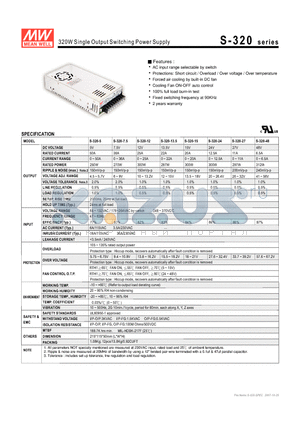 S-320-13.5 datasheet - 320W Single Output Switching Power Supply