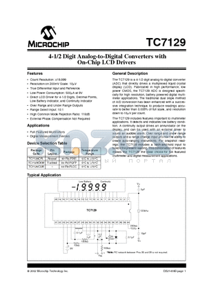 TC7129CKW datasheet - 4-1/2 Digit Analog-to-Digital Converters with On-Chip LCD Drivers