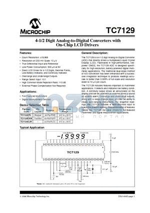 TC7129CLW datasheet - 4-1/2 Digit Analog-to-Digital Converters with On-Chip LCD Drivers