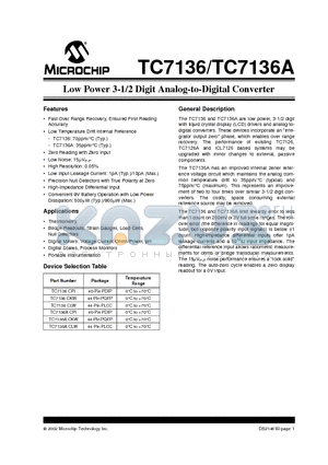 TC7136 datasheet - Low Power 3-1/2 Digit Analog-to-Digital Converter