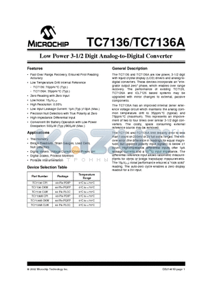 TC7136ACPI datasheet - Low Power 3-1/2 Digit Analog-to-Digital Converter