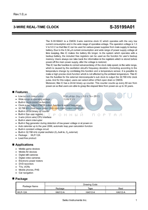 S-35199A01 datasheet - 3-WIRE REAL-TIME CLOCK