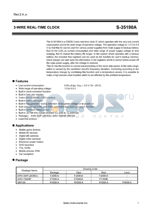 S-35190A datasheet - 3-WIRE REAL-TIME CLOCK