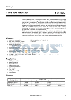 S-35190A-I8T1G datasheet - 3-WIRE REAL-TIME CLOCK