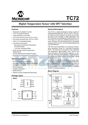 TC72-2.8MMF datasheet - Digital Temperature Sensor with SPI Interface