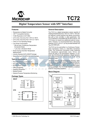 TC72-3.3MMFTR datasheet - Digital Temperature Sensor with SPI Interface