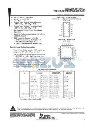 SN74LV27ADBRE4 datasheet - TRIPLE 3 INPUT POSITIVE NOR GATE