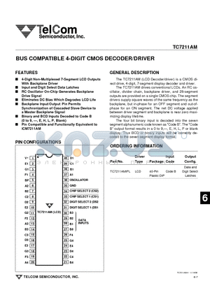 TC7211AMIPL datasheet - BUS COMPATIBLE 4-DIGIT CMOS DECODER/DRIVER