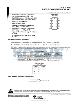 SN74LV32A-Q1 datasheet - QUADRUPLE 2-INPUT POSITIVE-OR GATE