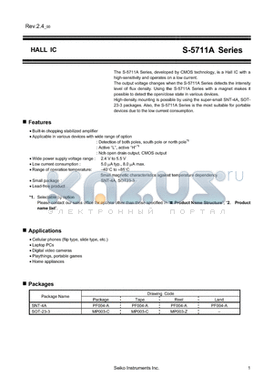 S-5711ACSL-M3T1S datasheet - HALL IC