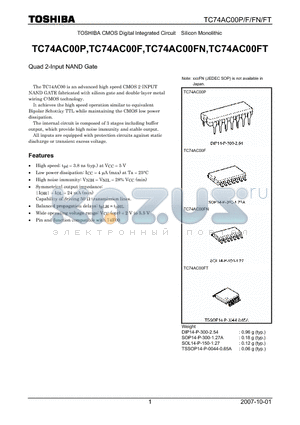 TC74AC00FN datasheet - CMOS Digital Integrated Circuit Silicon Monolithic Quad 2-Input NAND Gate