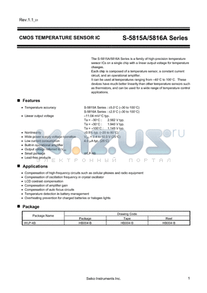 S-5815A datasheet - CMOS TEMPERATURE SENSOR IC