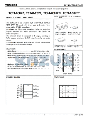 TC74AC02FT datasheet - CMOS DIGITAL INTEGRATED CIRCUIT SILICON MONOLITHIC