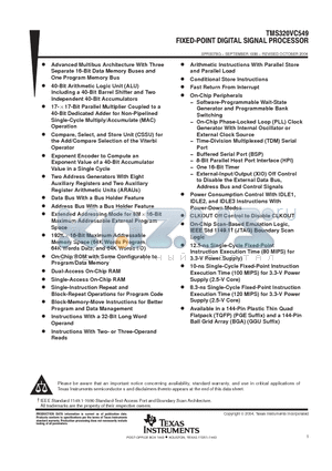 TMS320VC549 datasheet - FIXED-POINT DIGITAL SIGNAL PROCESSOR