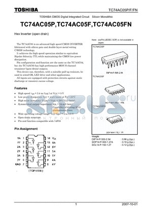 TC74AC05P datasheet - CMOS Digital Integrated Circuit Silicon Monolithic Hex Inverter (open drain)