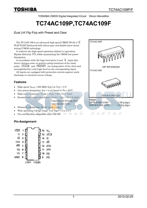 TC74AC109F_12 datasheet - Dual J-K Flip Flop with Preset and Clear