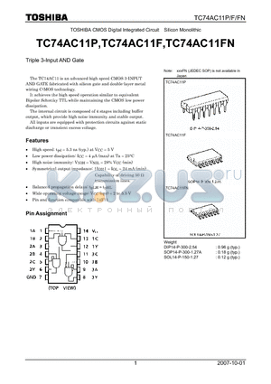 TC74AC11FN datasheet - CMOS Digital Integrated Circuit Silicon Monolithic Triple 3-Input AND Gate