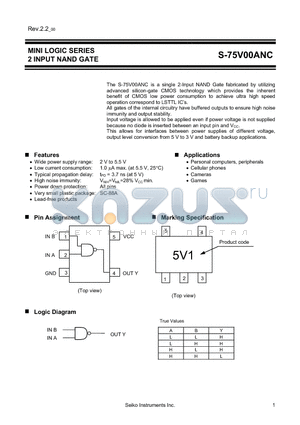 S-75V32ANC datasheet - MINI LOGIC SERIES 2 INPUT NAND GATE