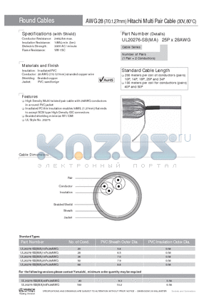 UL20276-SB10PX28AWG datasheet - AWG 28 (7/0.1.27mm) Hitachi Multi Pair Cable (30V, 80`C)