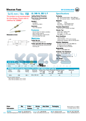 UL248-14 datasheet - MINIATURE FUSES - 5x15 mm