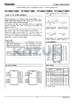 TC74AC139P datasheet - DUAL 2 - TO - 4 LINE DECODER