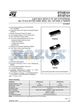 ST72T121J2T3S datasheet - 8-BIT MCU WITH 8 TO 16K OTP/EPROM, 384 TO 512 BYTES RAM, WDG, SCI, SPI AND 2 TIMERS