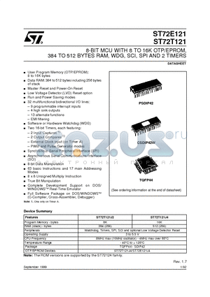 ST72T121J4T6S datasheet - 8-BIT MCU WITH 8 TO 16K OTP/EPROM, 384 TO 512 BYTES RAM, WDG, SCI, SPI AND 2 TIMERS