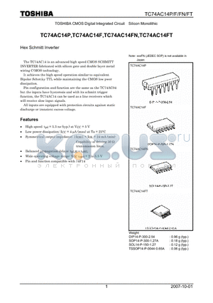 TC74AC14P datasheet - CMOS Digital Integrated Circuit Silicon Monolithic Hex Schmitt Inverter