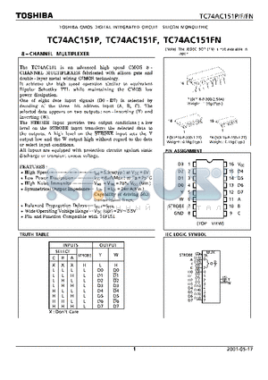 TC74AC151F datasheet - 8 CHANNEL MULTIPLEXER