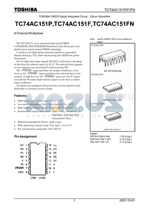 TC74AC151F datasheet - CMOS Digital Integrated Circuit Silicon Monolithic 8-Channel Multiplexer