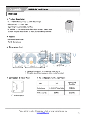 S-7GD datasheet - RF COILS < Pin Type: S-7 Series>