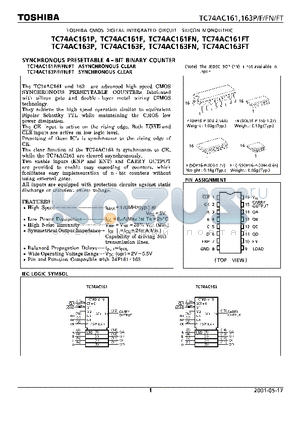TC74AC163F datasheet - SYNCHRONOUS PRESETTABLE 4 BIT BINARY COUNTER