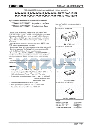 TC74AC163F datasheet - CMOS Digital Integrated Circuit Silicon Monolithic