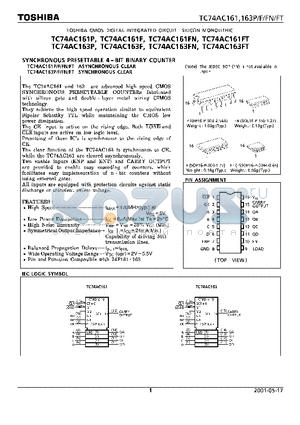 TC74AC163FN datasheet - SYNCHRONOUS PRESETTABLE 4 BIT BINARY COUNTER