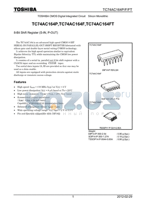 TC74AC164P_12 datasheet - 8-Bit Shift Register (S-IN, P-OUT)