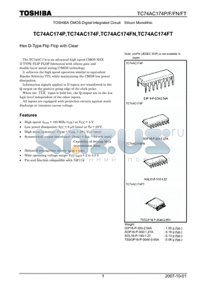 TC74AC174F datasheet - CMOS Digital Integrated Circuit Silicon Monolithic Hex D-Type Flip Flop with Clear