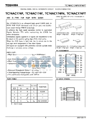 TC74AC174FT datasheet - TOSHIBA CMOS DIGITAL INTEGRATED CIRCUIT SILICON MONOLITHIC